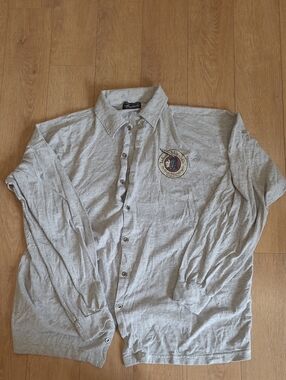 90's Vintage Indian Motorcycle Company Grey Long-Sleeve Button-Up Shirt